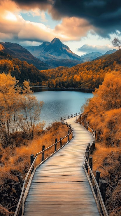 Foto tranquilo camino de otoño junto al lago