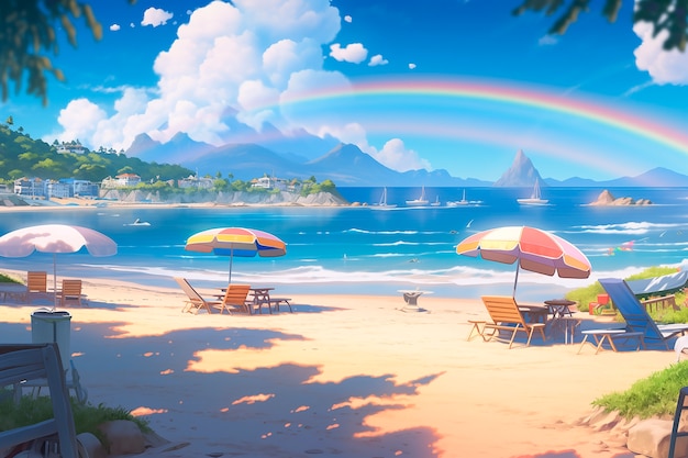 無料Photo アニメの虹の風景