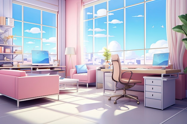 ฟรี Photo พื้นที่สำนักงานที่สวยงามในสไตล์การ์ตูน