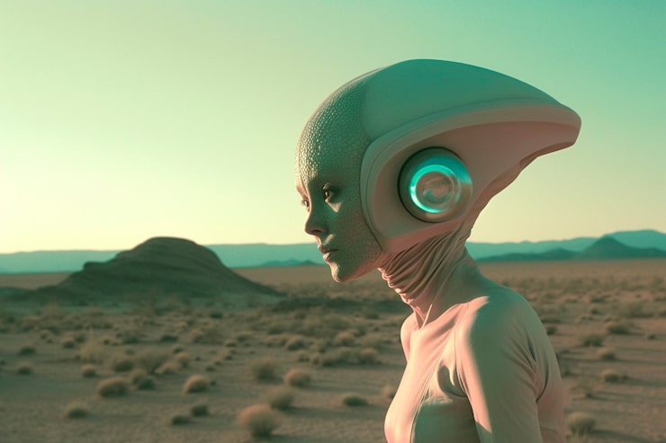 Scene with life on a fantasy extraterrestrial planet
