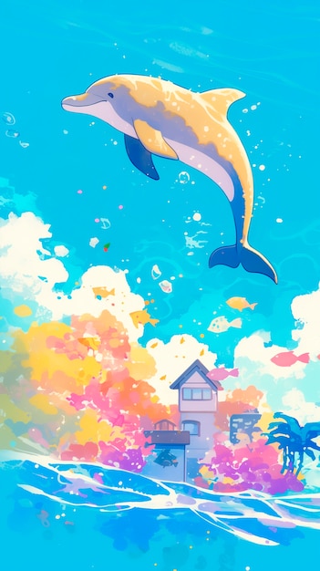 無料Photo イルカ の 水彩画