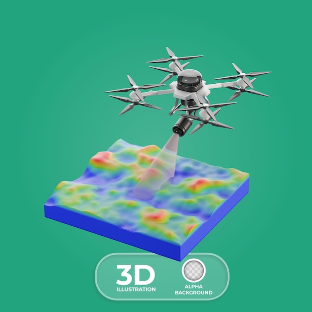 Бесплатный PSD ортомозаическая картографическая 3d-иллюстрация дронов