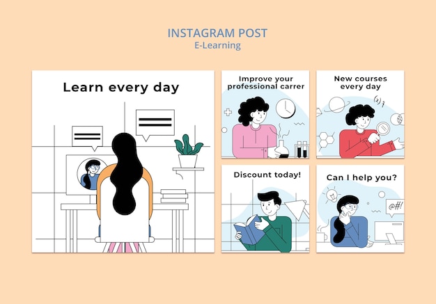 무료 PSD e-learning 및 온라인 수업 인스타그램 게시물 모음