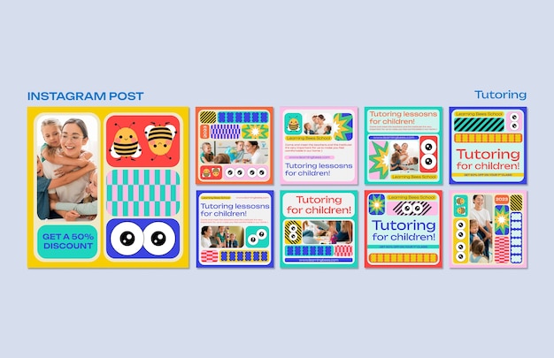 무료 PSD 플래트 디자인 튜터링 직업 인스타그램 게시물