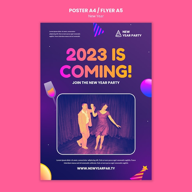 ฟรี PSD โปสเตอร์ปีใหม่ 2023 แบบไล่สี