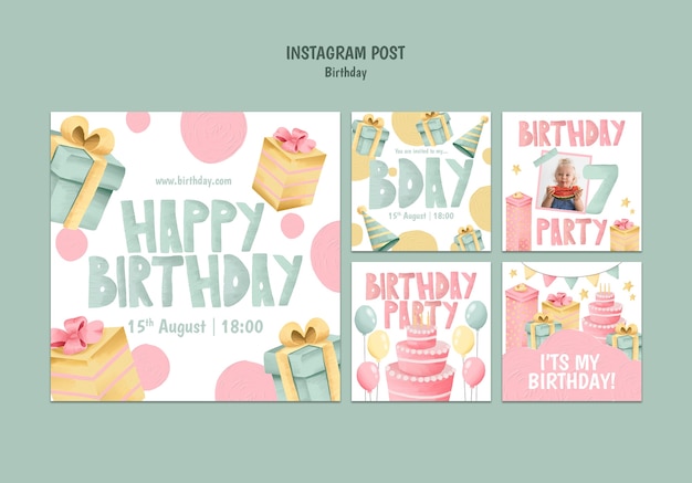 免費 PSD instagram 收集生日派對慶祝的帖子