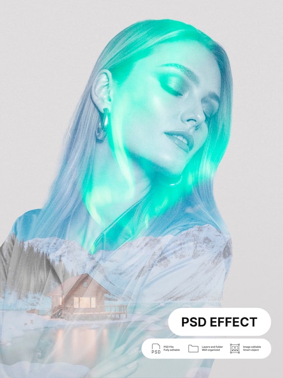 無料PSD 自然風景のダブエクスポット効果