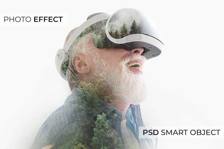 無料PSD 二重露光効果のモックアップを持つ人