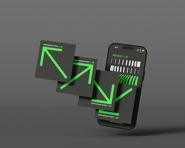 無料PSD スマートフォンで空白カードを浮かべる