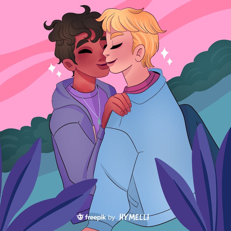 Valentine's day celebration illustration with gay couple