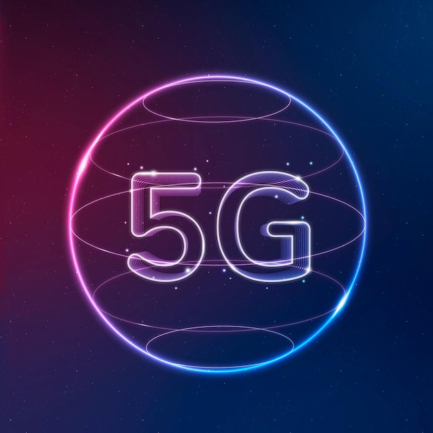 무료 Vector 그라데이션 배경 네온에서 5g 네트워크 기술 아이콘 벡터