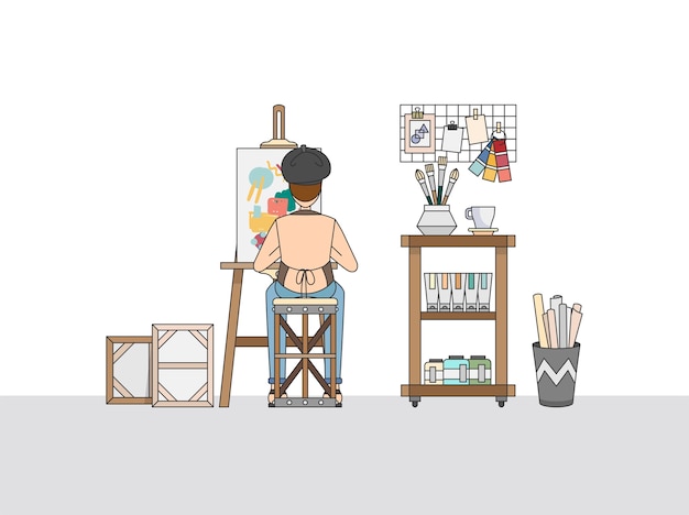 ฟรี Vector จิตรกรศิลปะทำงานในสตูดิโอของเขา