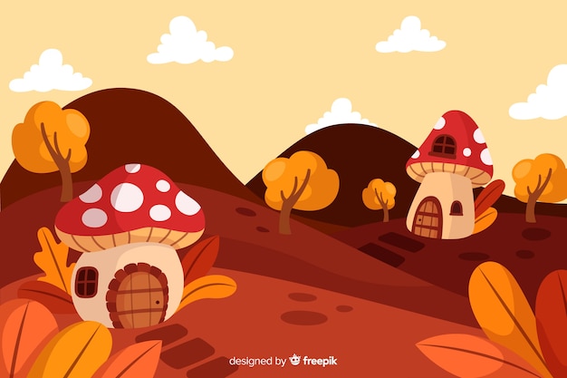 ฟรี Vector พื้นหลังฤดูใบไม้ร่วงในสไตล์เรียบ