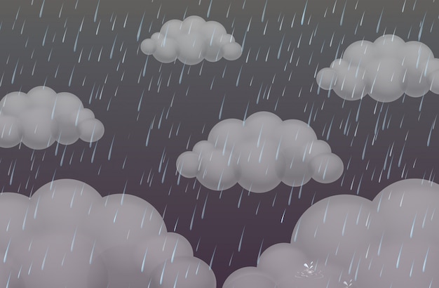 ฟรี Vector พื้นหลังที่มีฝนตกในท้องฟ้ามืดครึ้ม