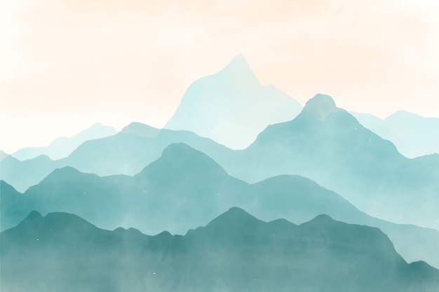 無料Vector 青い水彩山の背景
