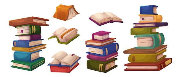 Бесплатный Вектор книжная стопка и одиночная закрытая и открытая