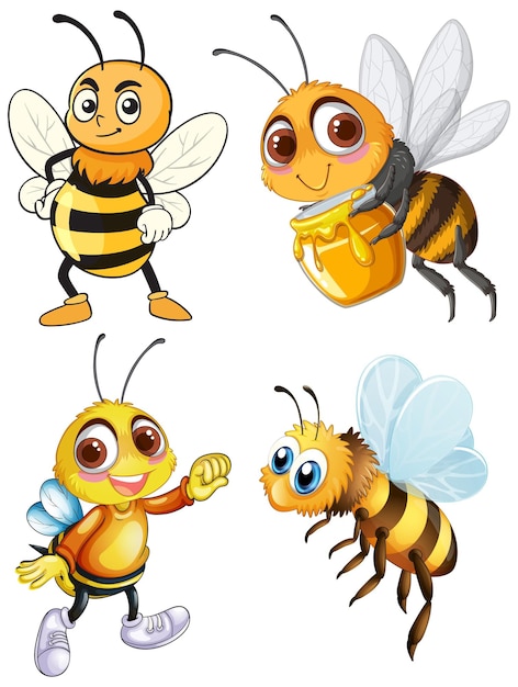 ฟรี Vector ผึ้งการ์ตูนในท่าทางและสีหน้าต่างๆ