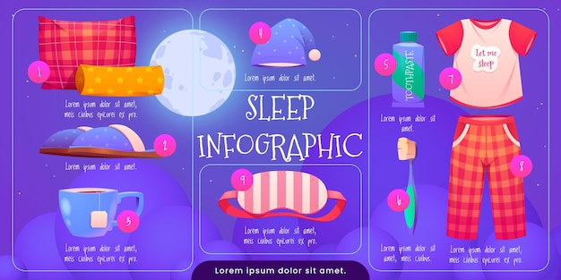 無料Vector 漫画の睡眠のインフォグラフィックテンプレート