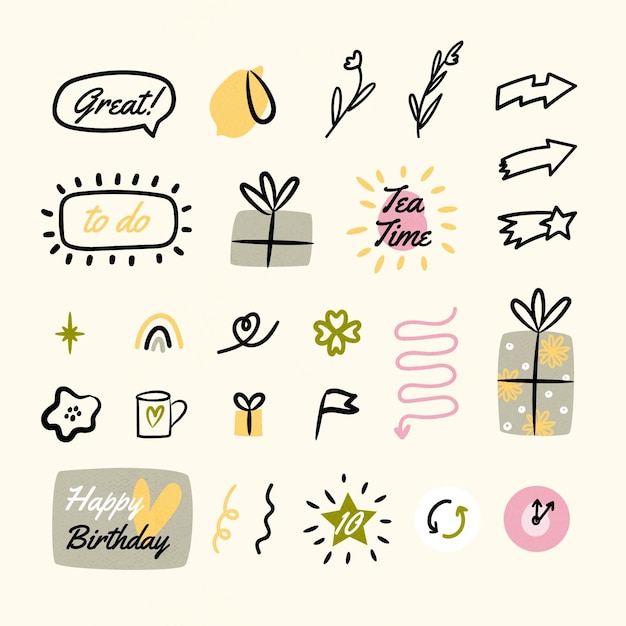 無料Vector 描かれた弾丸ジャーナル要素のコレクション