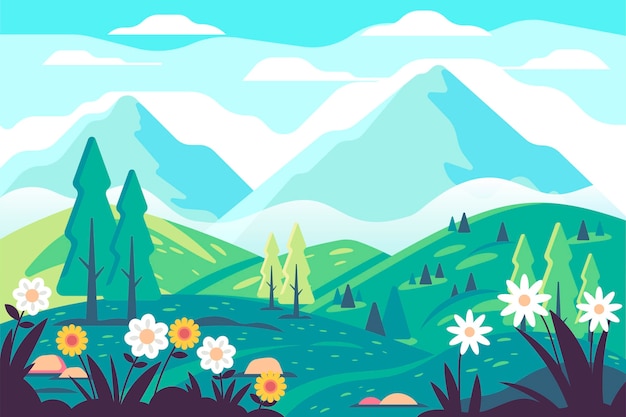 免费Vector 创意扁平风春天景观