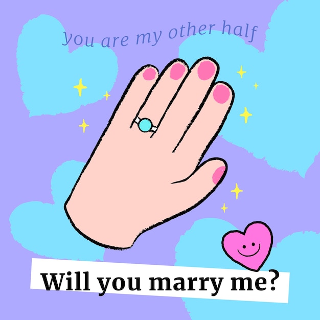免费Vector 可爱的涂鸦订婚求婚模板，你愿意嫁给我吗？ 用于instagram帖子矢量