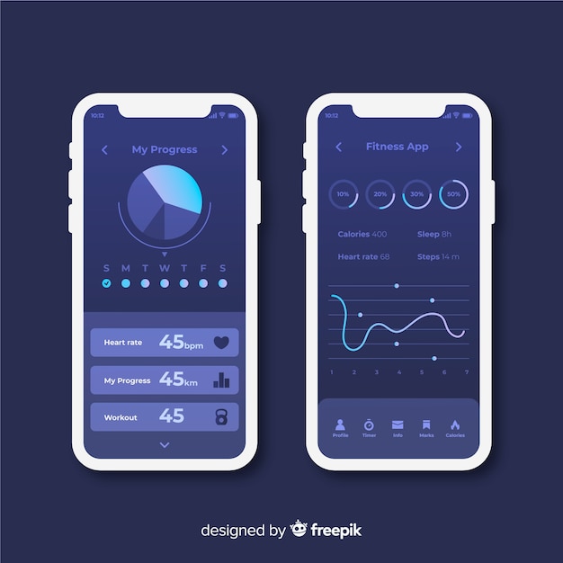 무료 Vector 피트니스 모바일 앱 인포 그래픽 평면 디자인