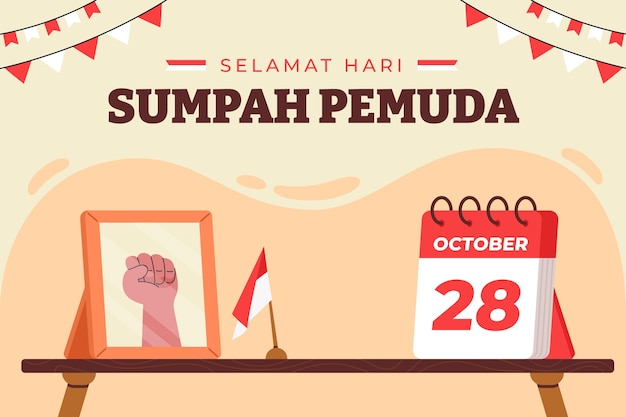 ฟรี Vector พื้นหลังเรียบสำหรับวันเยาวชนอินโดนีเซีย (sumpah pemuda)