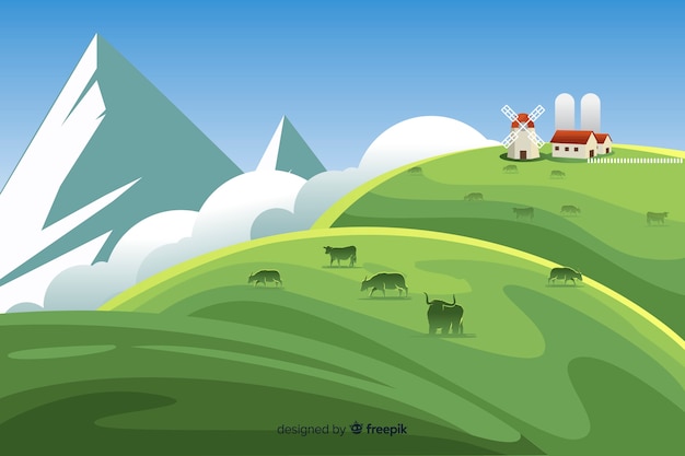 免費 Vector 平坦的設計農場風景背景