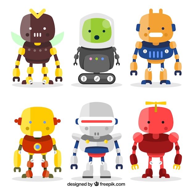 ฟรี Vector ชุดตัวการ์ตูนหุ่นยนต์ดีไซน์แบบเรียบ