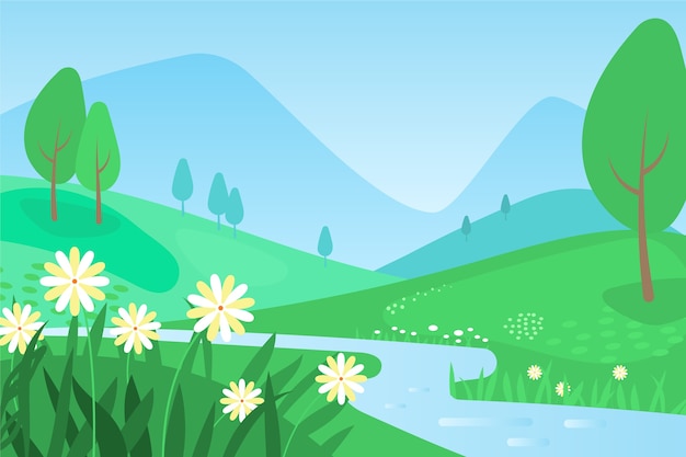 免费Vector 扁平化设计春季景观概念