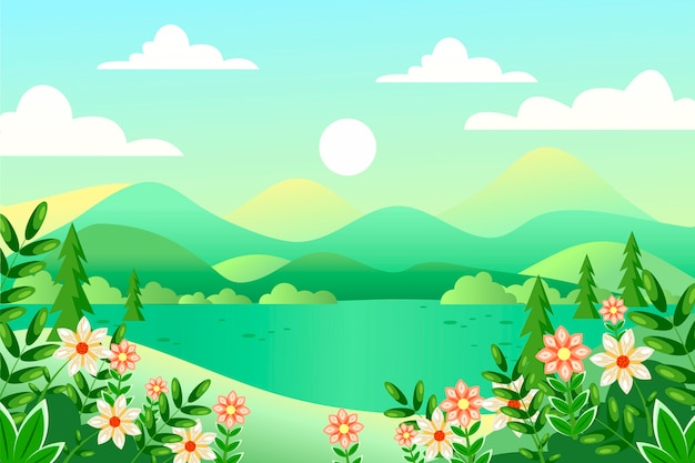 免费Vector 扁平化设计春季景观
