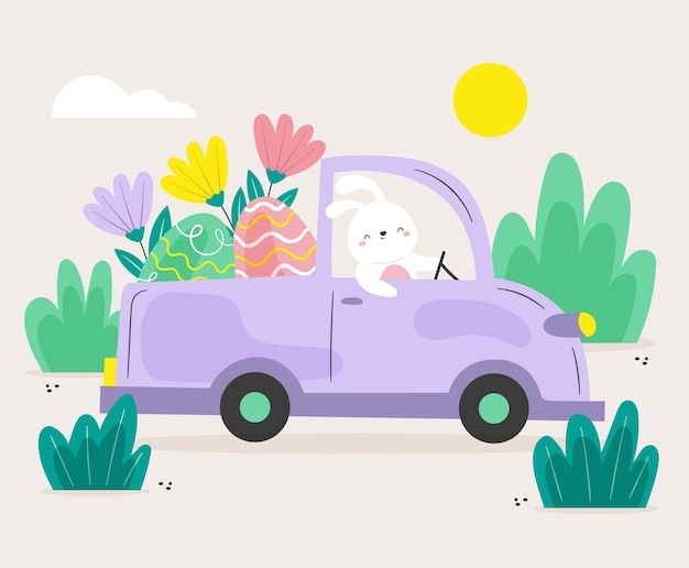 무료 Vector 평평한 부활절 자동차 그림