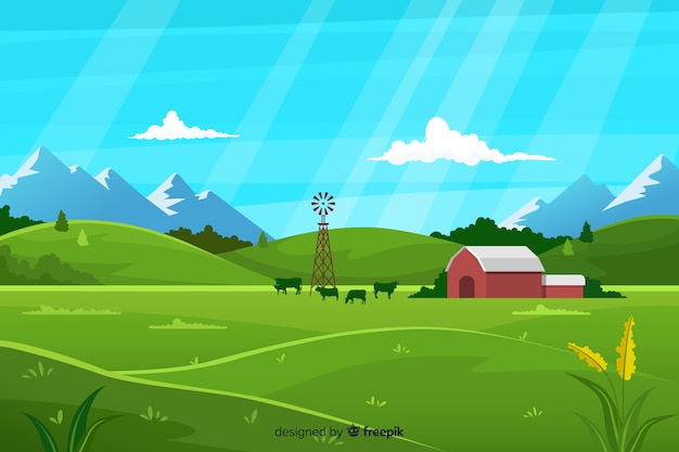 免費 Vector 平坦的農場風景