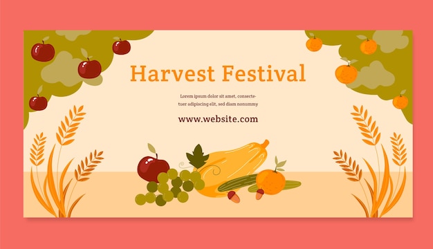 무료 Vector 플랫 수확 축제 축하 가로 배너 템플릿