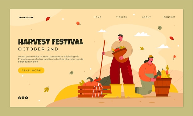 무료 Vector 플랫 수확 축제 방문 페이지 템플릿