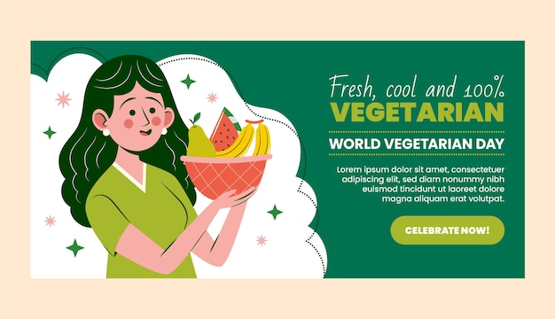 免费Vector 世界素食日扁平水平横幅模板