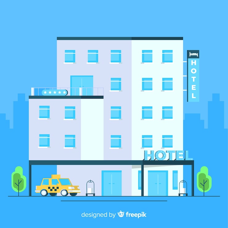 免费Vector 扁平酒店建筑背景
