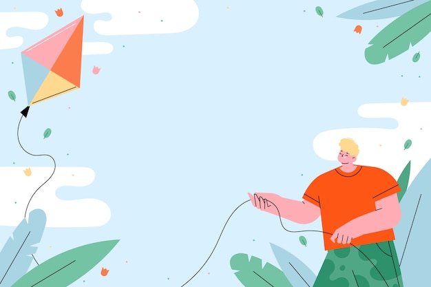 無料Vector 小さな凧と平らな春の背景