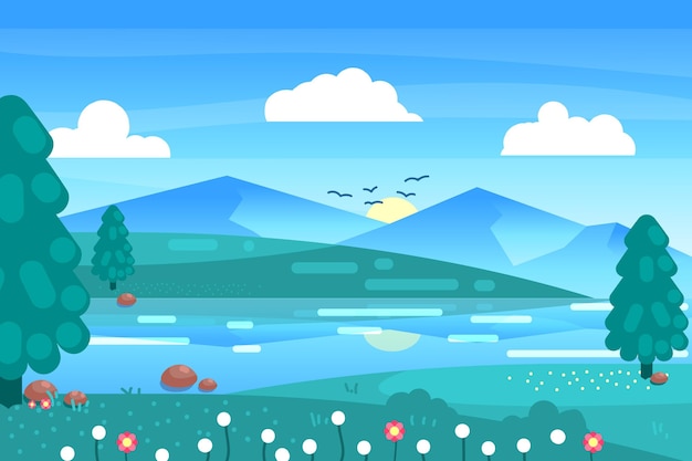 免费Vector 扁平的春季景观