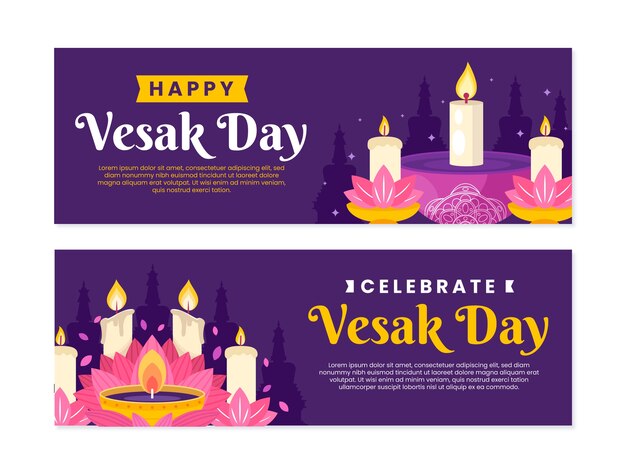 ฟรี Vector ชุดแบนเนอร์แนวนอนวันวิสาขบูชาแบบแบน