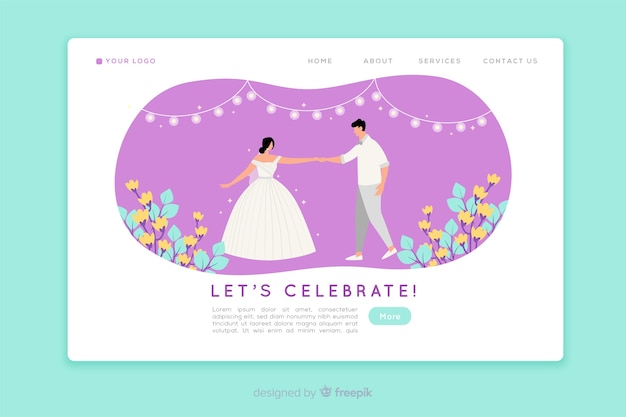 免费Vector 扁平化婚礼登录页面模板