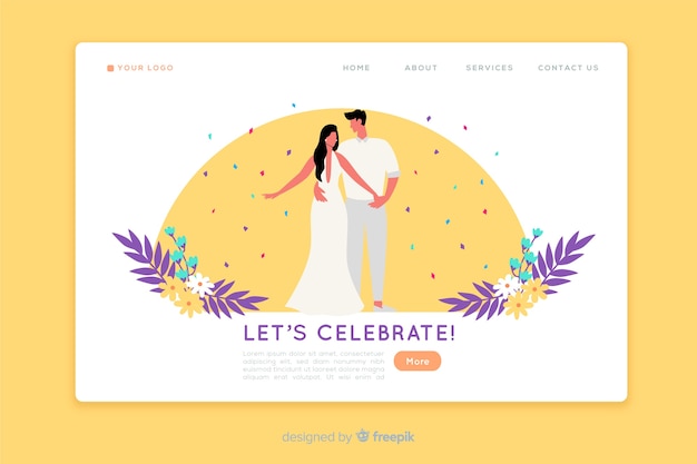 免费Vector 扁平化婚礼登录页面模板