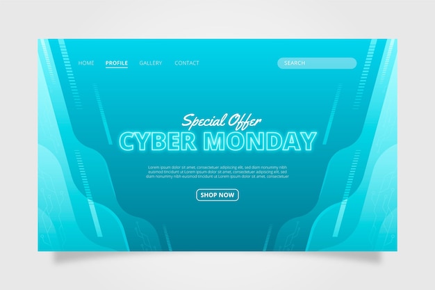 ฟรี Vector เทมเพลตหน้า landing page cyber monday แบบไล่ระดับสี