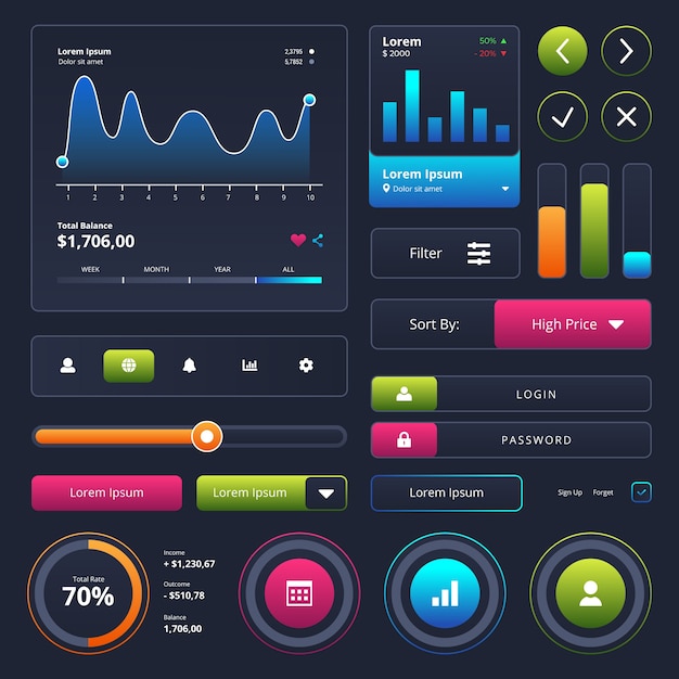 무료 Vector 그라디언트 ui 키트 컬렉션