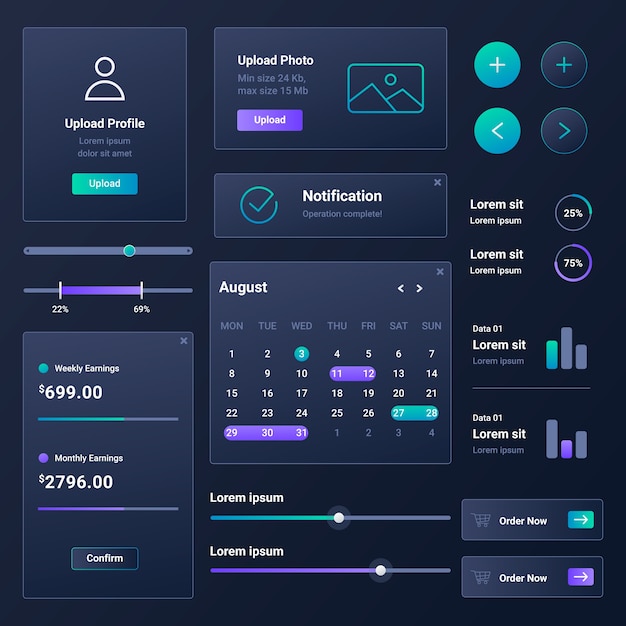 무료 Vector 그라디언트 ui 키트 컬렉션