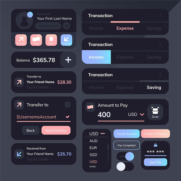 무료 Vector 그라디언트 ui 키트 컬렉션