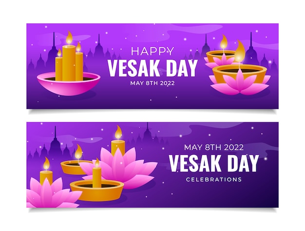 ฟรี Vector ชุดแบนเนอร์แนวนอนวันวิสาขบูชาแบบไล่ระดับสี