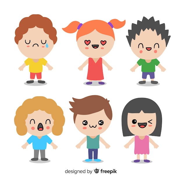 무료 Vector 손으로 그린 귀여운 캐릭터 컬렉션
