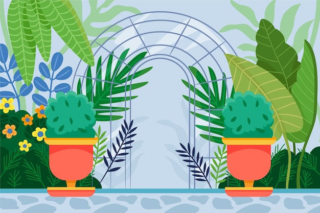無料Vector 手描きの植物園の背景