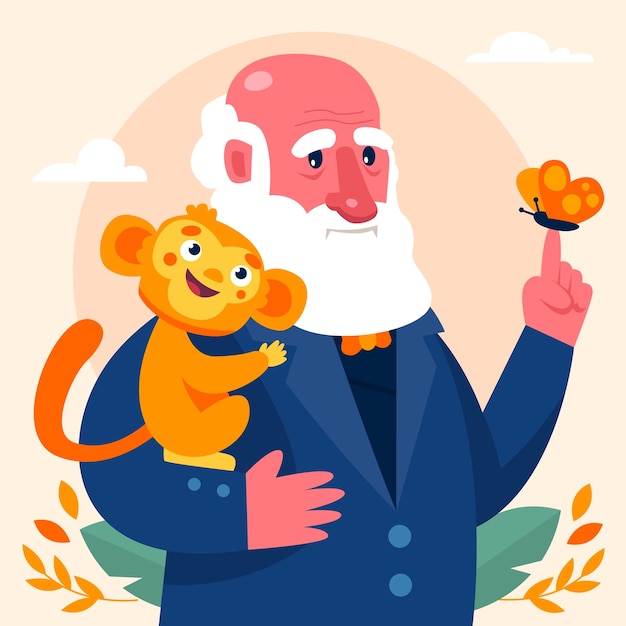 ฟรี Vector ภาพประกอบ ชาร์ลส์ ดาร์วิน ภาพวาดมือ